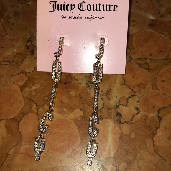 NWT JUICY COUTURE earrings drop rainbow rhinestone crystal logo - Picture 2 of 3